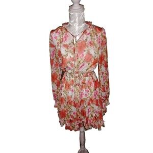Sz.5  Long Sleeve Floral Ruffled Mini Dress Classy+Sassy.  Flowy, ruffle tiered